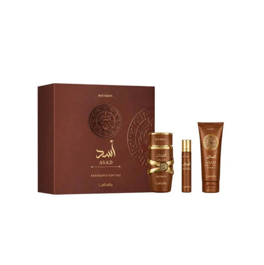 Asad Bourbon By Lattafa 3.4 EDP + Mini + Shower Gel