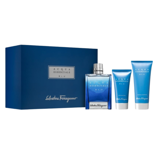 Acqua Essenziale Blue By Salvatore Ferragamo 3.4 EDT + Shower Gel + Aftershave