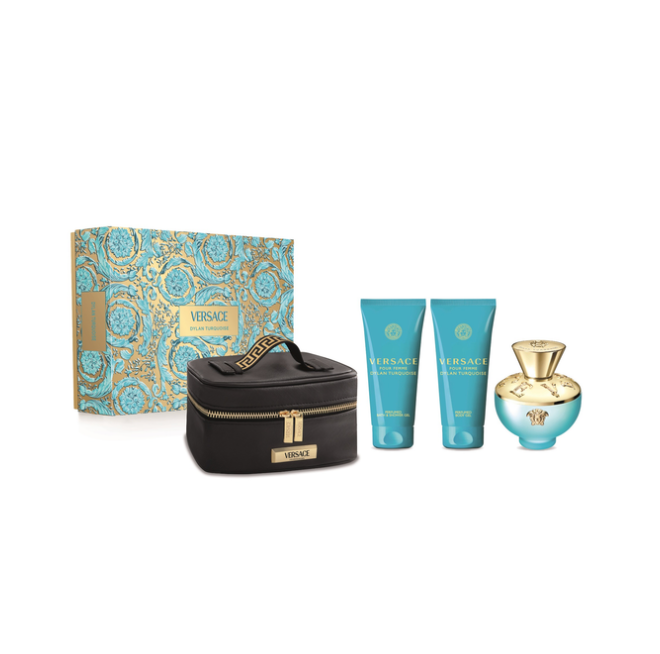 Dylan Turquoise By Versace 3.4 EDT + 3.4 Body Lotion + 3.4 Shower Gel + Purse